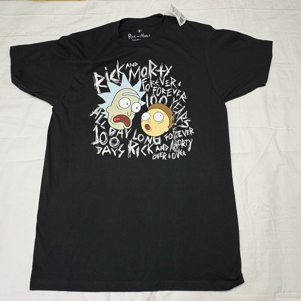 Rick and Morty Mens Medium Black Graphic T-Shirt Adult Swim Cartoon NWT